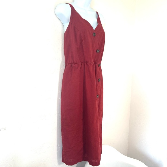 MAURICE’S Linen Cotton Button Front Midi Dress Brick Size L Smocked Back NWOT - Picture 5 of 13